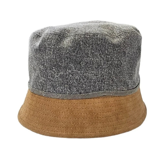 Brunello Cucinelli Bucket Hat Beaded Detail Denim Suede Size Small Authenticated - Picture 6 of 15